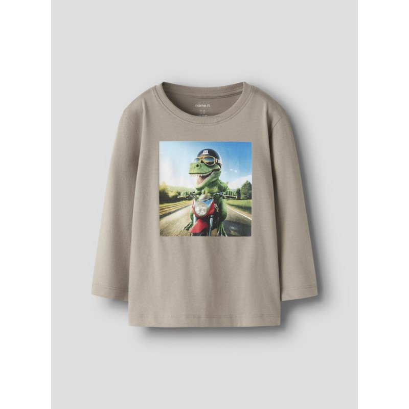 NAME IT Mini Voto langærmet bluse - Vintage Khaki DINO MOTORCYCLE