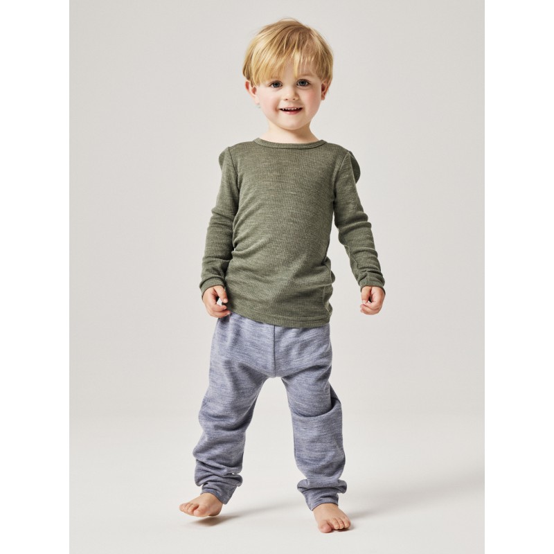NAME IT Mini Wax uld rib langærmet bluse - Mulled Basil