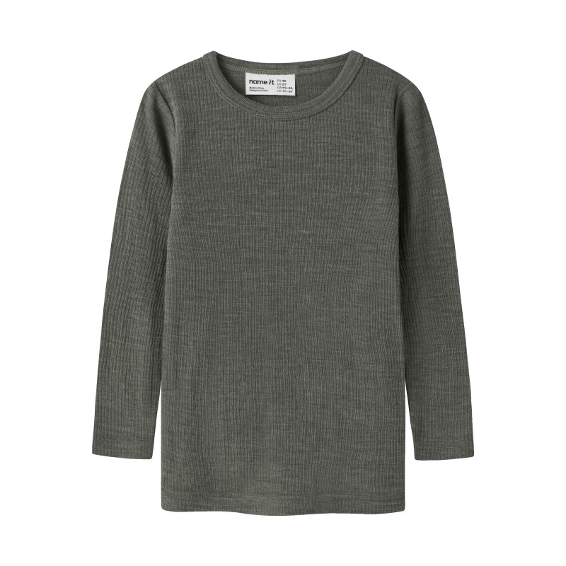 NAME IT Mini Wax uld rib langærmet bluse - Mulled Basil