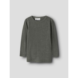 NAME IT Mini Wax uld rib langærmet bluse - Mulled Basil