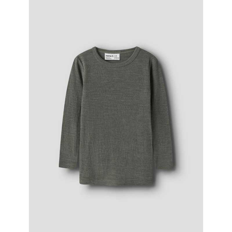 NAME IT Mini Wax uld rib langærmet bluse - Mulled Basil