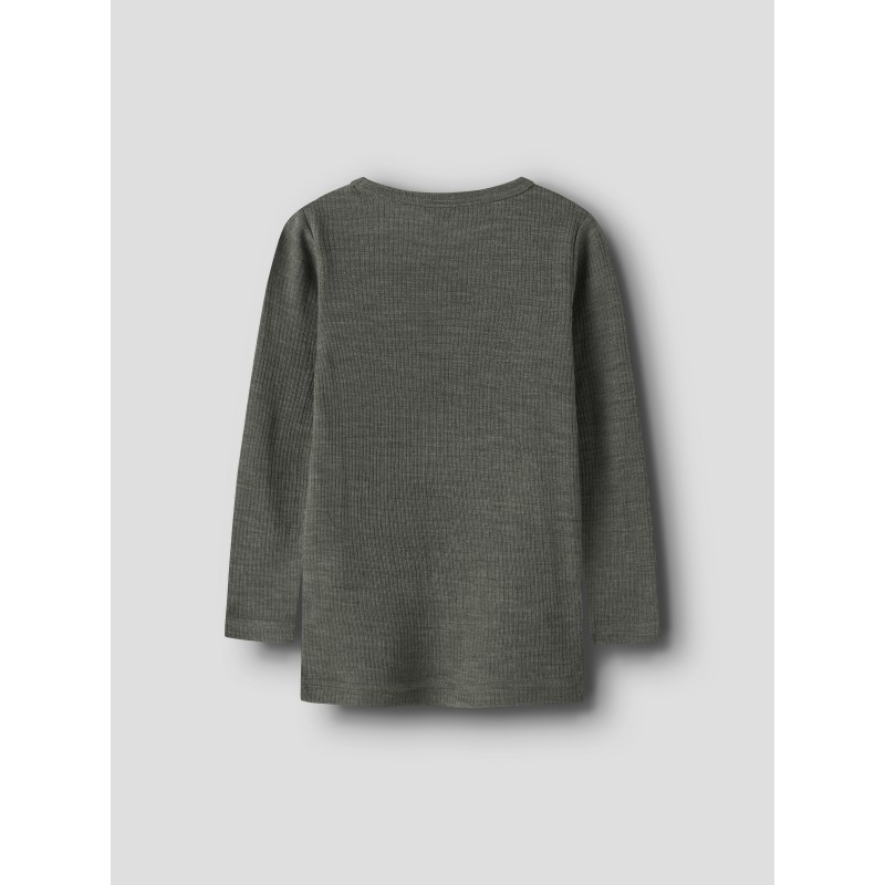 NAME IT Mini Wax uld rib langærmet bluse - Mulled Basil