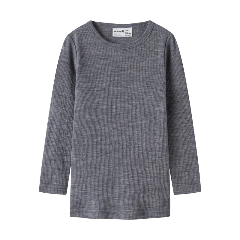 NAME IT Mini Wax uld rib langærmet bluse -  Folkstone Gray