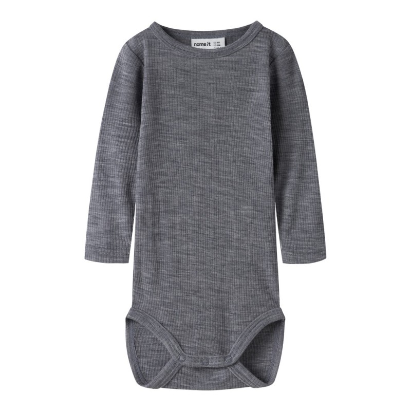 NAME IT BABY Wax langærmet uld bodystocking - Folkstone Gray
