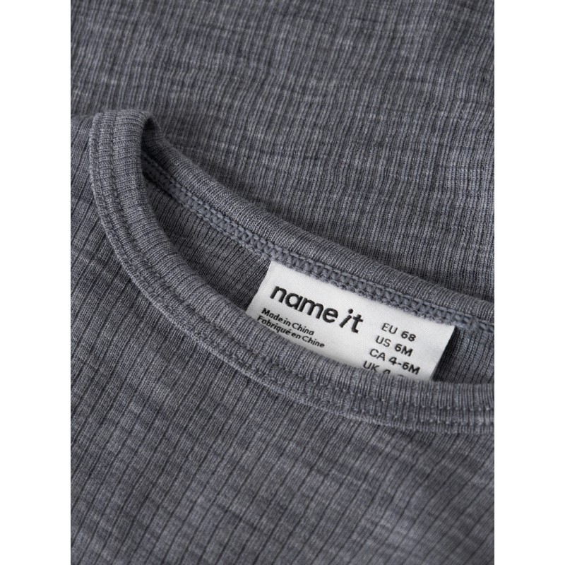 NAME IT BABY Wax langærmet uld bodystocking - Folkstone Gray