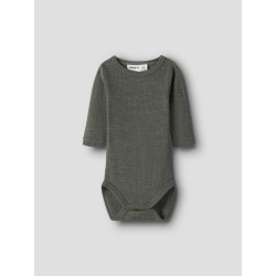 NAME IT BABY Wax langærmet uld bodystocking - Mulled Basil