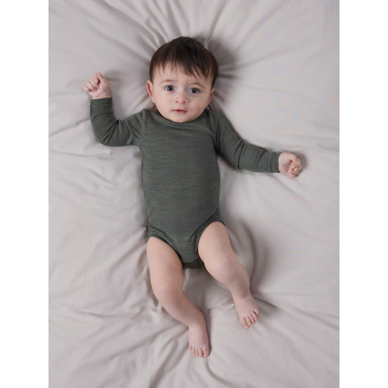 NAME IT BABY Wax langærmet uld bodystocking - Mulled Basil