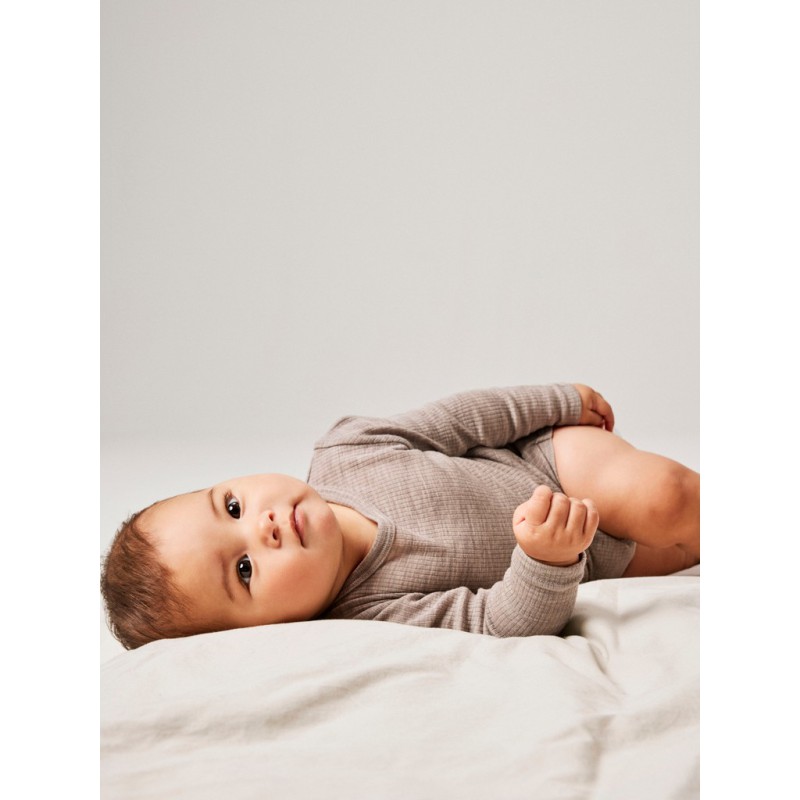 NAME IT BABY Wax langærmet uld bodystocking - Satellite