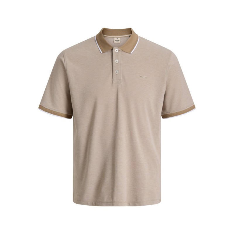 JACK & JONES PLUS Blualves Kortærmet polo - Petrified Oak/ White Melange