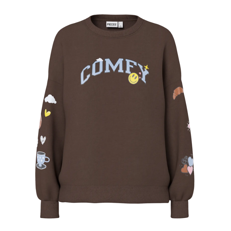 PIECES Dinna langærmet oversized sweatshirt - Hot Fudge