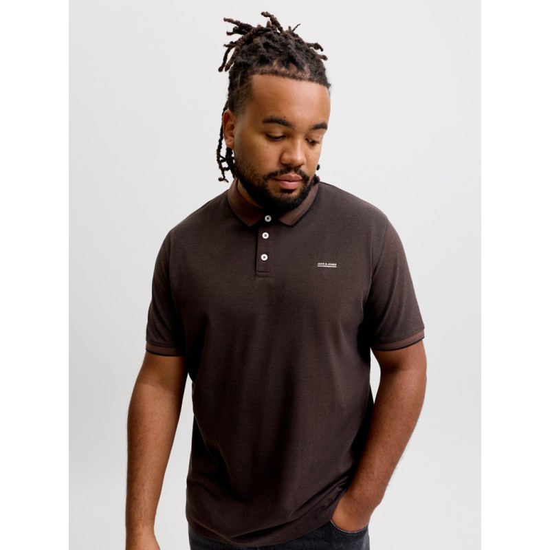 JACK & JONES PLUS Blualves Kortærmet polo - Hot Fudge/ Black Melange