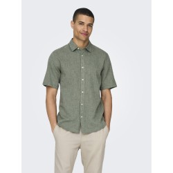 ONLY & SONS Caiden S/S Hør Skjorte - Swamp
