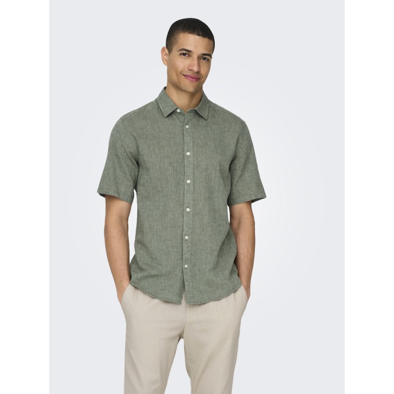 ONLY & SONS Caiden S/S Hør Skjorte - Swamp