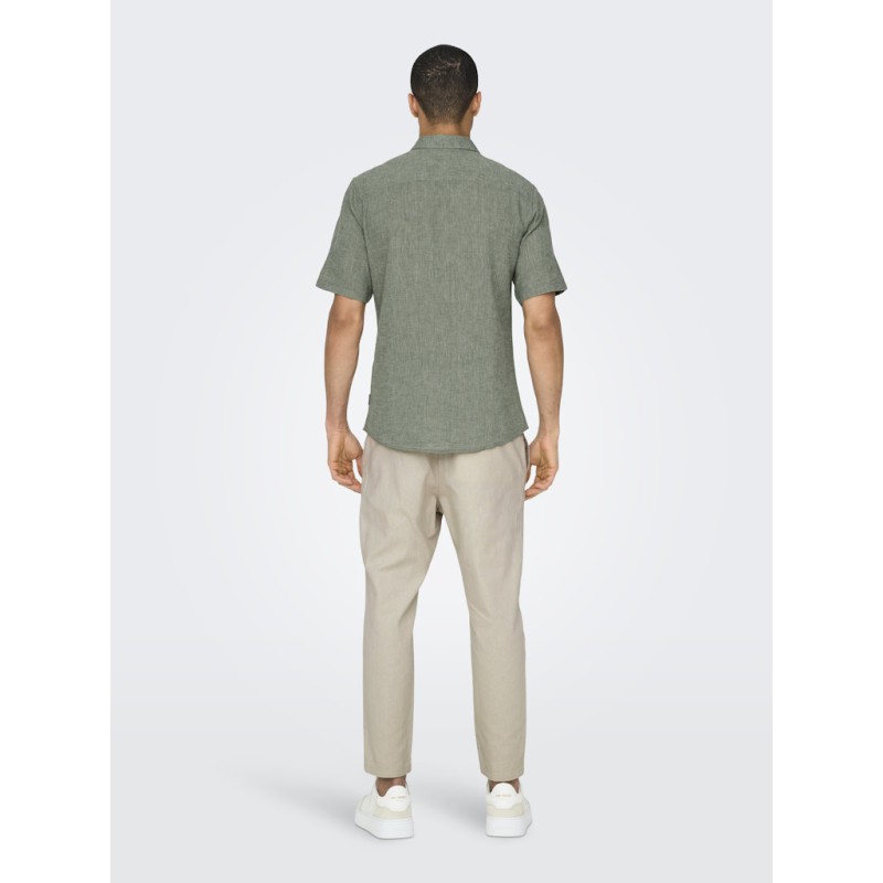 ONLY & SONS Caiden S/S Hør Skjorte - Swamp