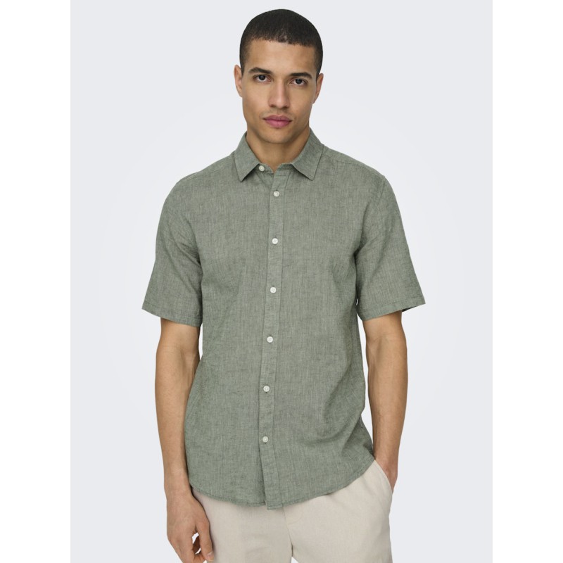 ONLY & SONS Caiden S/S Hør Skjorte - Swamp
