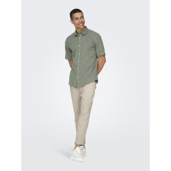 ONLY & SONS Caiden S/S Hør Skjorte - Swamp