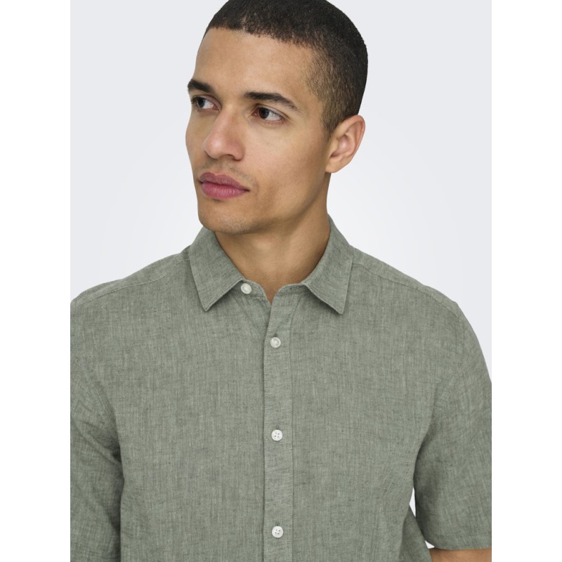 ONLY & SONS Caiden S/S Hør Skjorte - Swamp