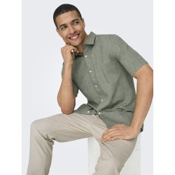 ONLY & SONS Caiden S/S Hør Skjorte - Swamp