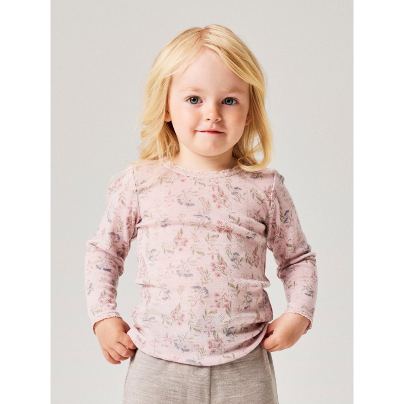NAME IT MINI Wang uld top med hulmønster - Violet Ice