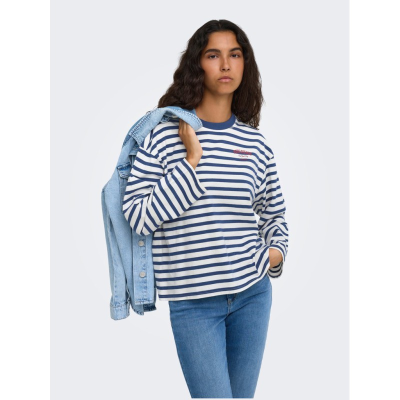 ONLY Freja langærmet Top med striber - Cloud Dancer/ Navy