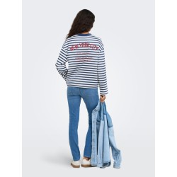 ONLY Freja langærmet Top med striber - Cloud Dancer/ Navy