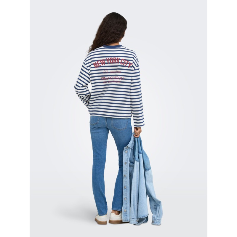 ONLY Freja langærmet Top med striber - Cloud Dancer/ Navy