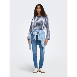ONLY Freja langærmet Top med striber - Cloud Dancer/ Navy