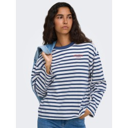 ONLY Freja langærmet Top med striber - Cloud Dancer/ Navy