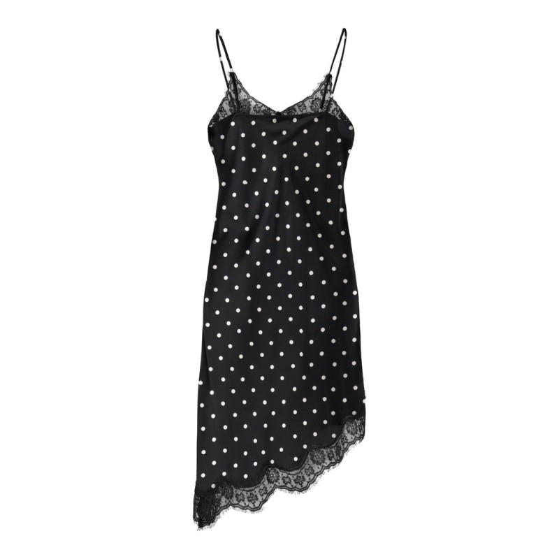 JDY Cally prikket satin singlet kjole - Sort /Cloud Dancer