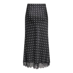 JDY Cally MW midi satin nederdel med prikker - Sort med hvide prikker