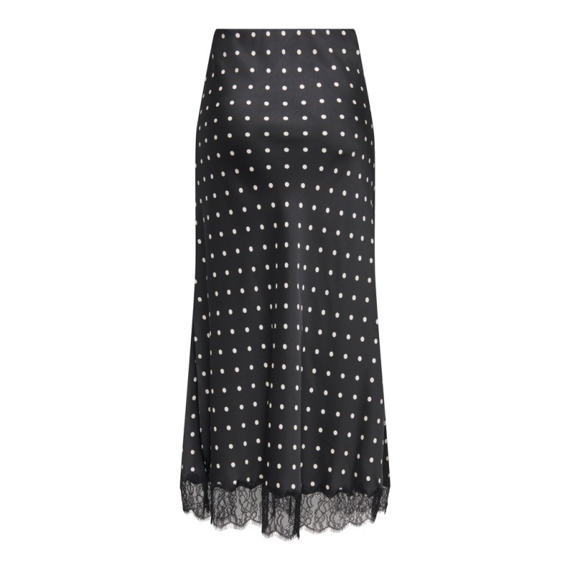 JDY Cally MW midi satin nederdel med prikker - Sort med hvide prikker