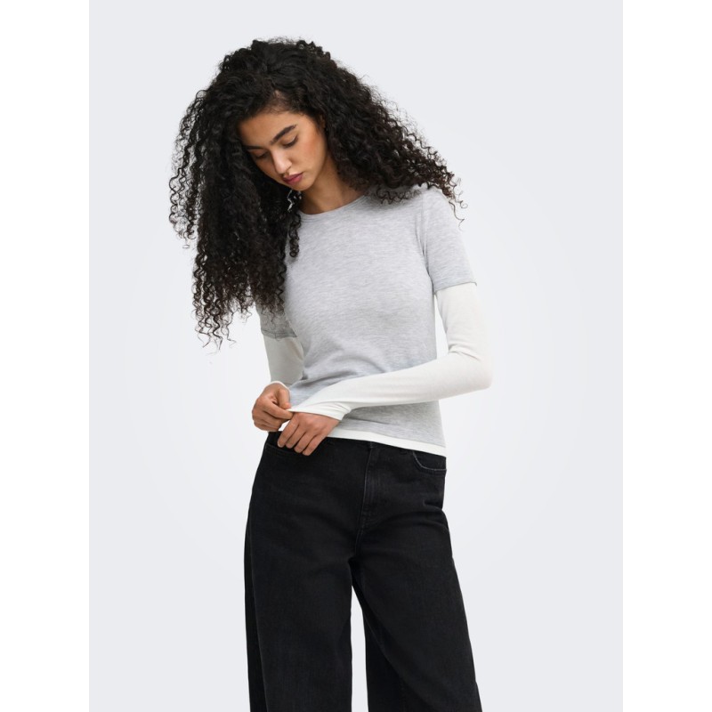 ONLY Dubla Langærmet top - Light Grey Melange