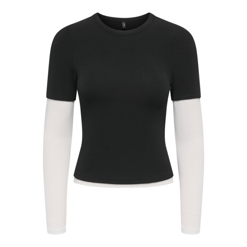 ONLY Dubla Langærmet top - Black/ Cloud Dancer