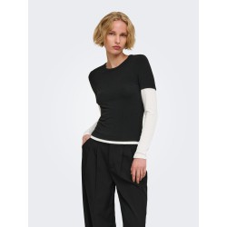 ONLY Dubla Langærmet top - Black/ Cloud Dancer