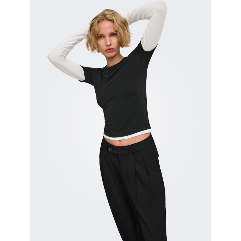 ONLY Dubla Langærmet top - Black/ Cloud Dancer
