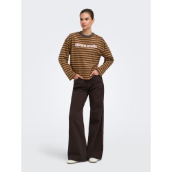 ONLY Freja langærmet T-shirt med striber - Bracken/Buckthorn