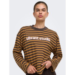 ONLY Freja langærmet T-shirt med striber - Bracken/Buckthorn