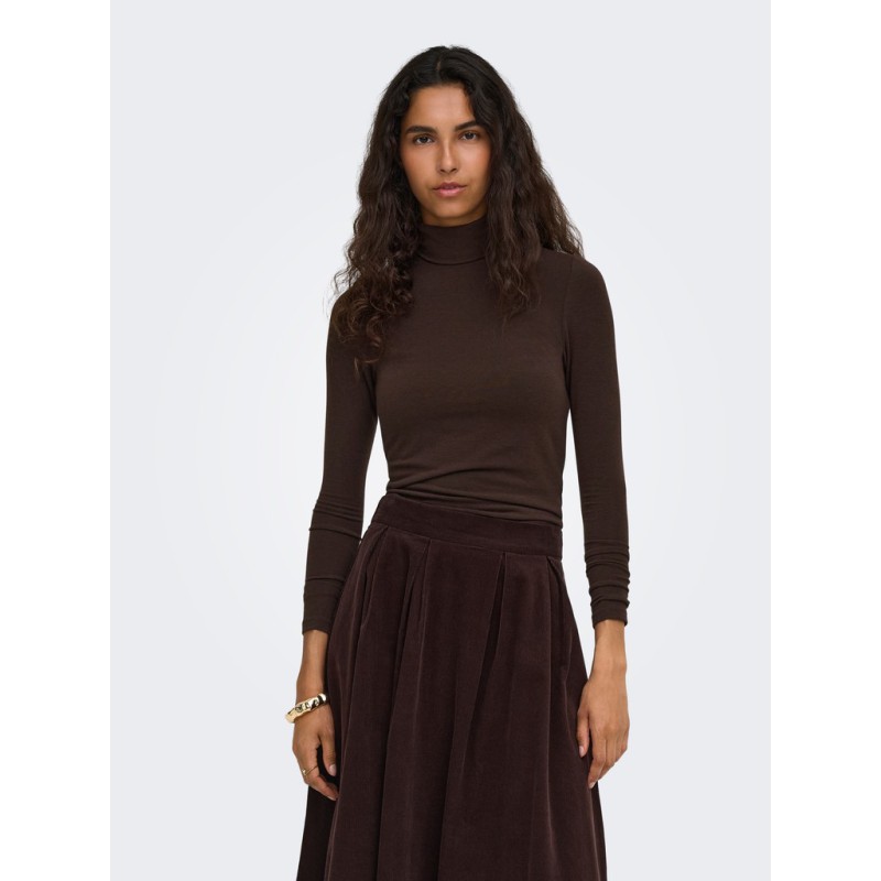 ONLY Glamour langærmet højhalset bluse - Black Coffee