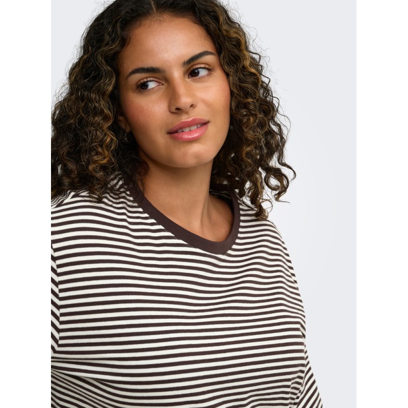 ONLY CARMAKOMA Freja brede langærmet T-shirt - Coffee Bean/Cloud Dancer