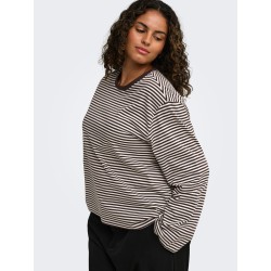 ONLY CARMAKOMA Freja brede langærmet T-shirt - Coffee Bean/Cloud Dancer