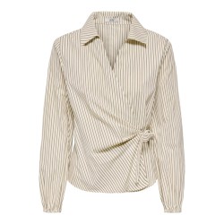 JDY Rika langærmet binde knude skjorte - Eggnog/Brown/Black
