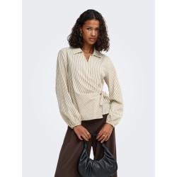JDY Rika langærmet binde knude skjorte - Eggnog/Brown/Black