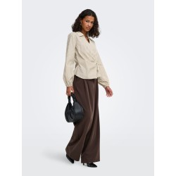 JDY Rika langærmet binde knude skjorte - Eggnog/Brown/Black