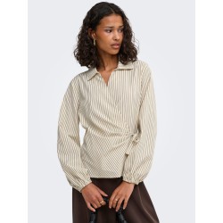JDY Rika langærmet binde knude skjorte - Eggnog/Brown/Black