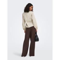 JDY Rika langærmet binde knude skjorte - Eggnog/Brown/Black