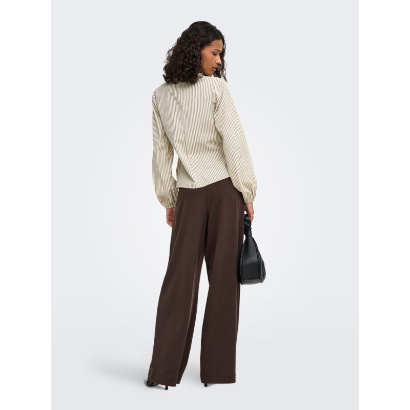JDY Rika langærmet binde knude skjorte - Eggnog/Brown/Black