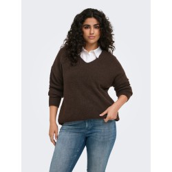 ONLY CARMAKOMA Camilla V-hals strik pullover - Coffee Bean