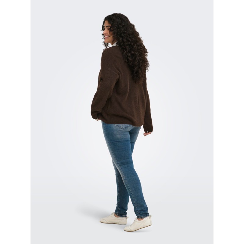 ONLY CARMAKOMA Camilla V-hals strik pullover - Coffee Bean
