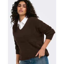 ONLY CARMAKOMA Camilla V-hals strik pullover - Coffee Bean