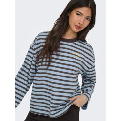 ONLY Freja langærmet Top med striber - Cashmere Blue/ Braken